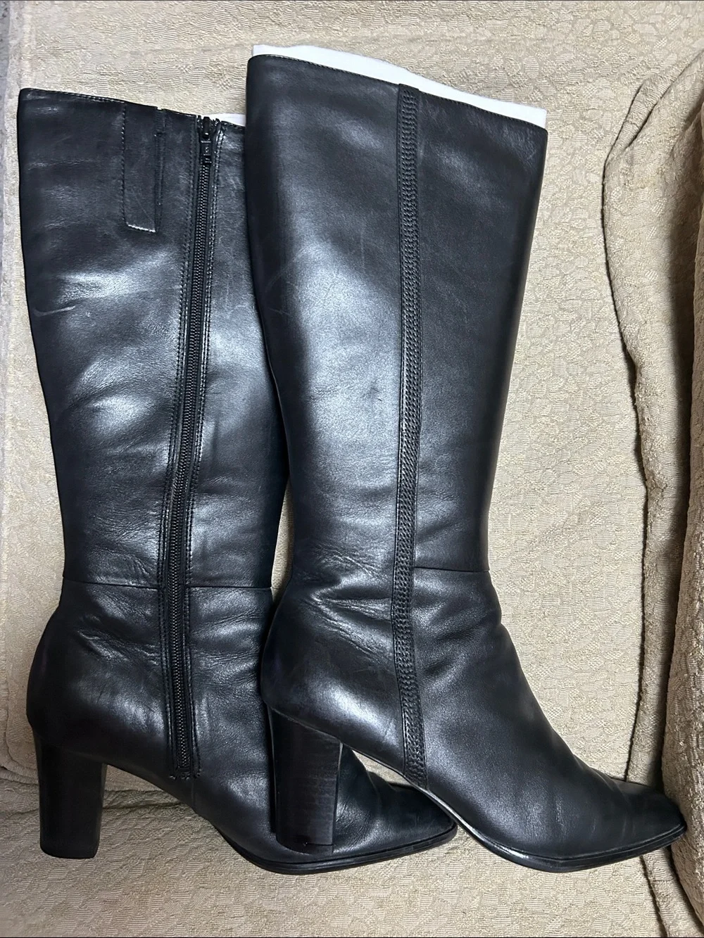 Women's Black Leather Knee-High Boots